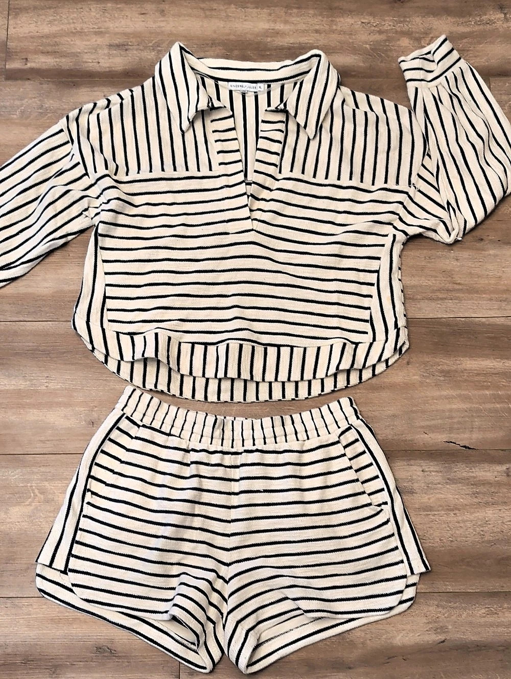 Sincerely Jules Striped Matching Set in White & Black, XL
